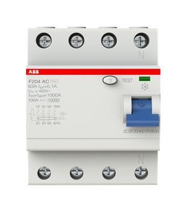 2CSF204001R2630 F204AC-63/0.1 4P RCD 63A 100MA ABB