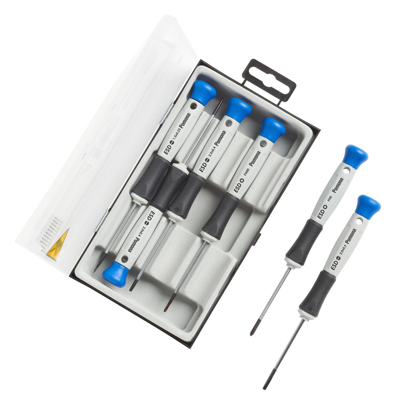 ESDSET6 ESD SAFE SCREWDRIVER SET WITH CASE, 6PC POMONA