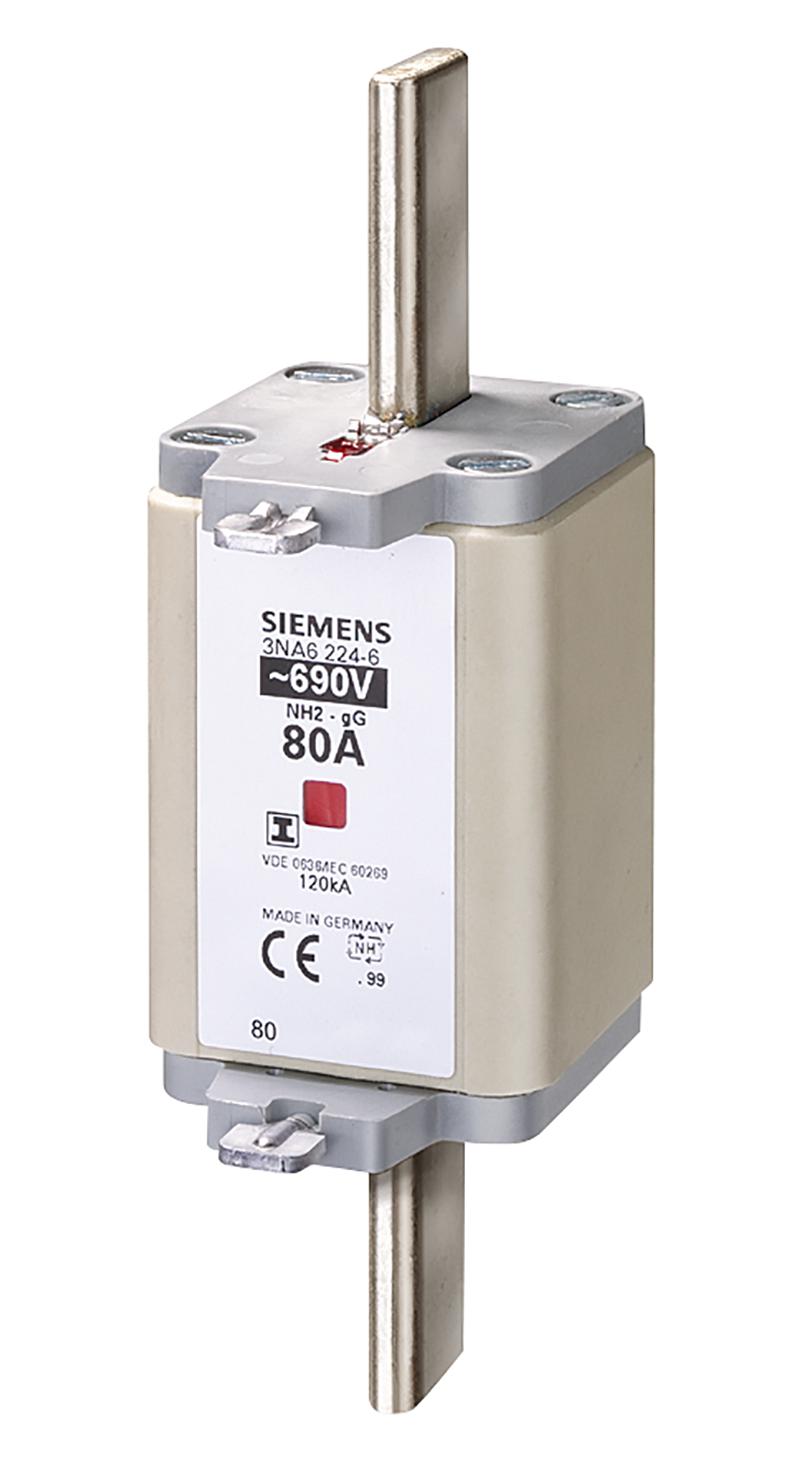 3NA6224-6 HRC FUSE, 80A, 690VAC, 440VDC, BLADE TAG SIEMENS