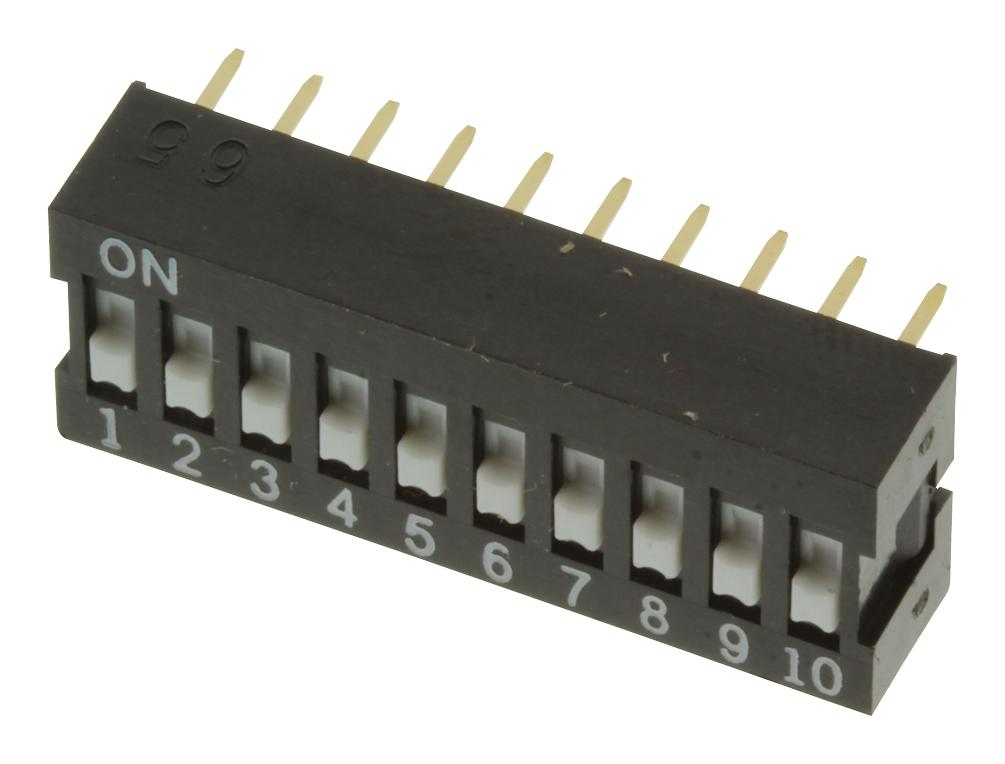 A6E-0104-N DIP SW, SPST, 0.025A, 24V, 10POS, THT OMRON