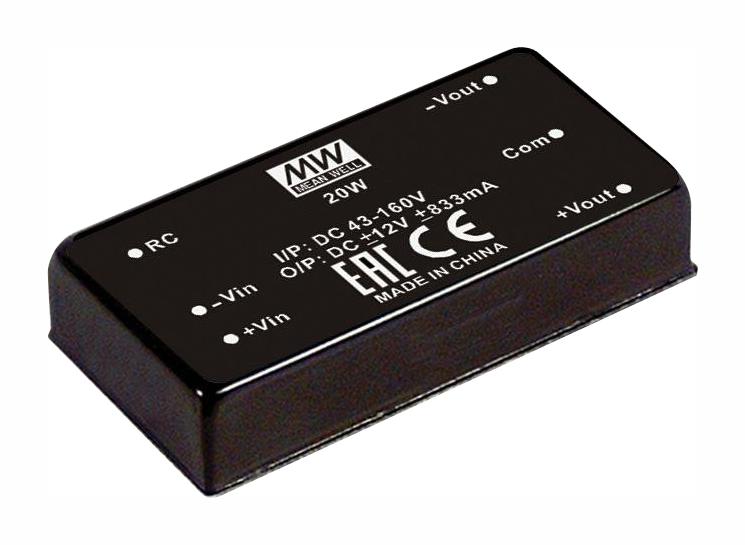 RDDW20H-15 DC-DC CONVERTER, 2 O/P, 20W MEAN WELL