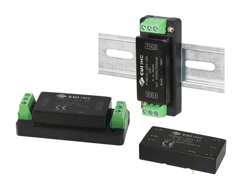 PYBE20-Q24-S24-DIN DC-DC CONVERTER, 24V, 0.834A CUI