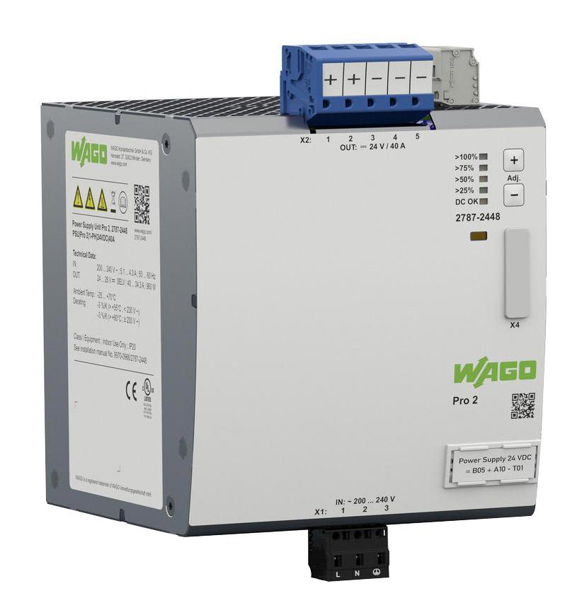 2787-2448 POWER SUPPLY, AC-DC, 24V, 40A WAGO