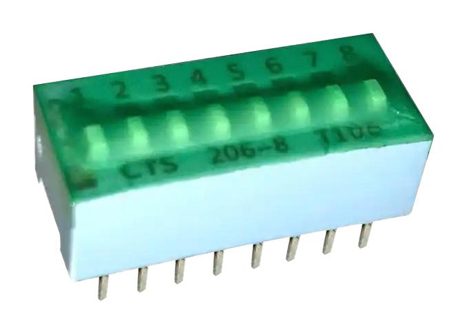 206-8ST DIP SWITCH, 0.1A, 50VDC, 8POS, THT CTS