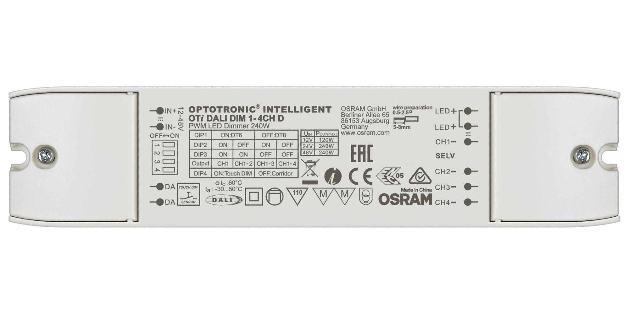 OTI-DALI-DIM-1-4CH-D LED DRIVER, DC/DC, CV, DIGITAL/PWM, 240W OSRAM