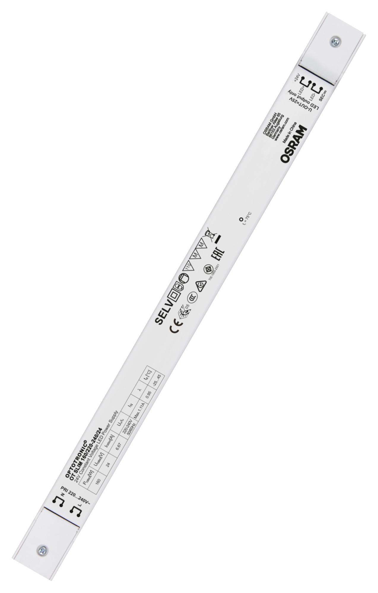 OT-SLIM-160/220-240/24 LED DRIVER/PSU, CONSTANT VOLT, 160W OSRAM