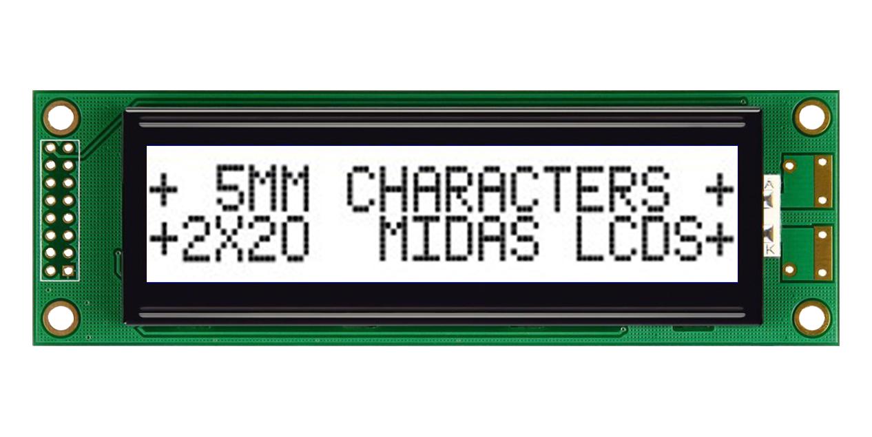 MC22005A6W-FPTLWS-V2 LCD MODULE, 20 X 2, COB, 5.55MM, FSTN MIDAS