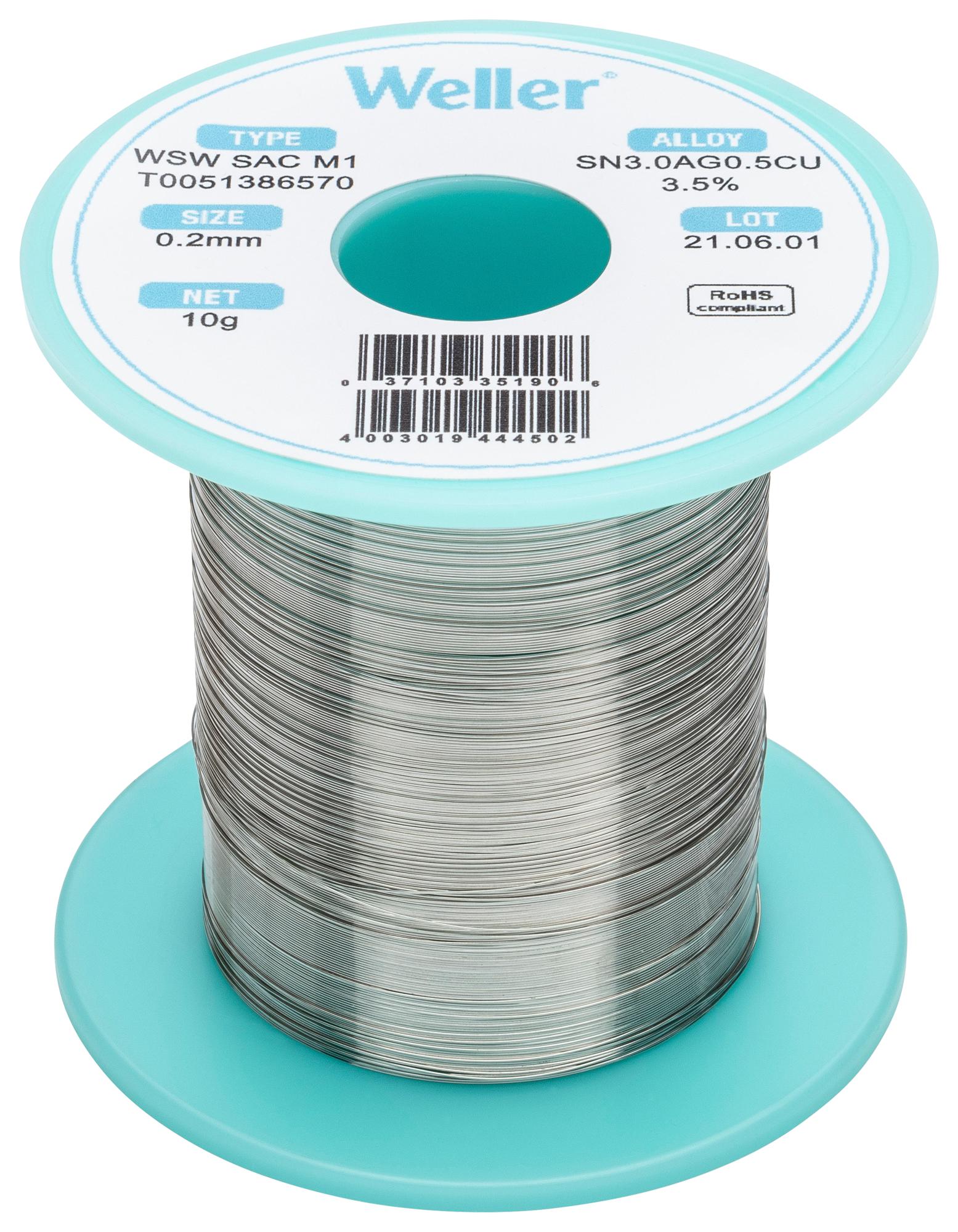 T0051402599 SOLDER WIRE, 96.5/3/0.5 SN/AG/CU, 100G WELLER