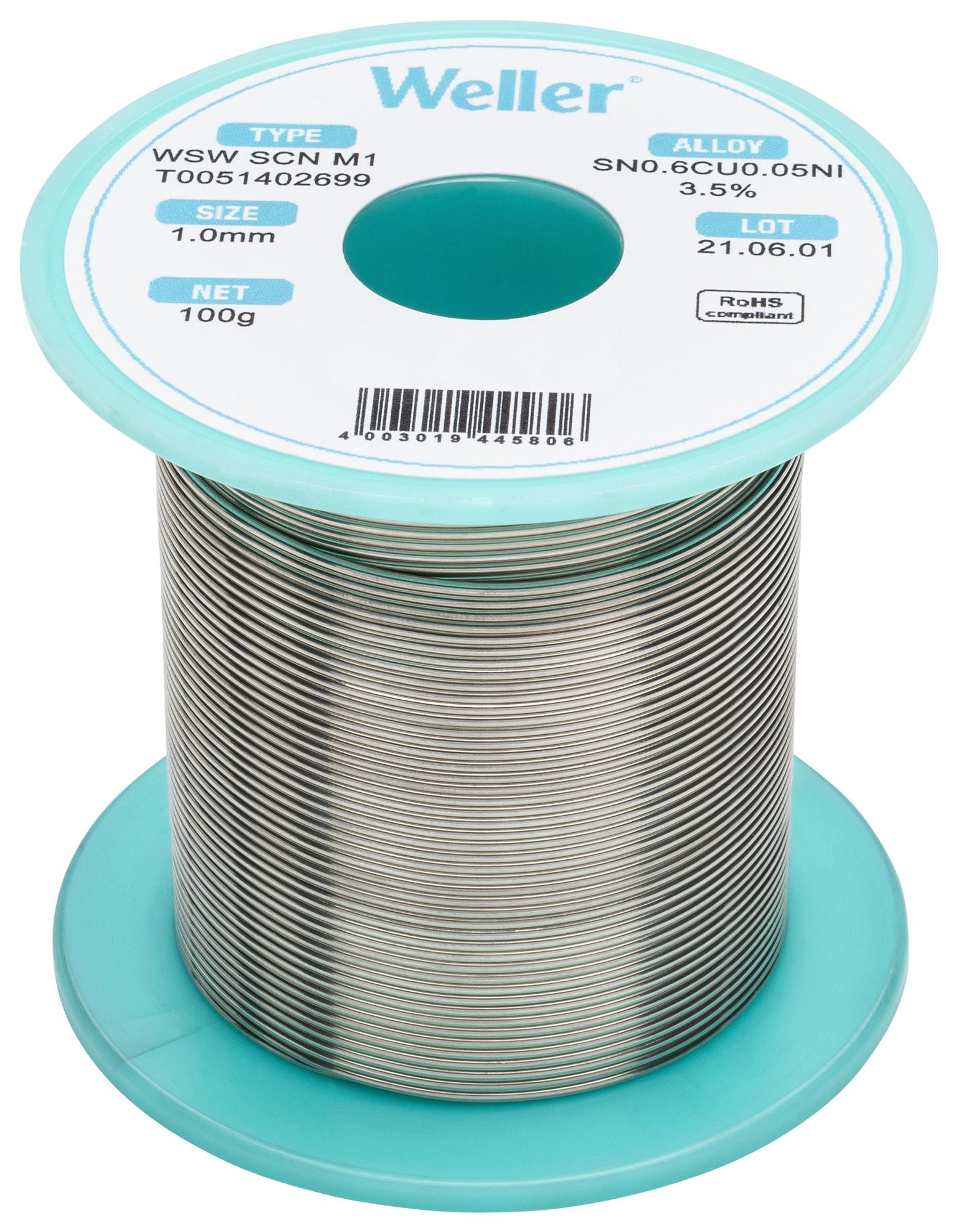 T0051388499 SOLDER, 96.5/3/0.5, 217 DEG, 0.5MM, 100G WELLER