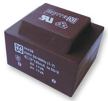 44443 TRANSFORMER, 22VA, 230V, 2 X 24V MYRRA