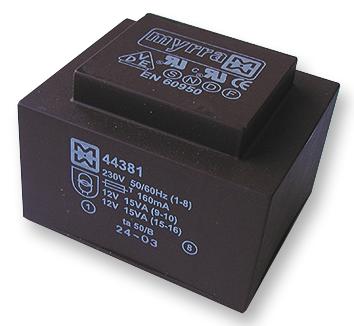 44384 TRANSFORMER, 30VA 230V 2X 24V MYRRA