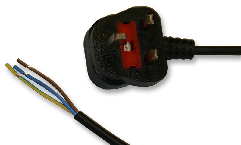 PE00002 POWER LEAD, UK P-BARE END, BLK, 2M PRO ELEC