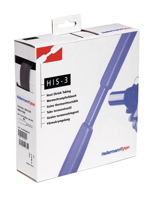 300-30120 HEATSHRINK, 1.2MM, BLACK, 10M HELLERMANNTYTON