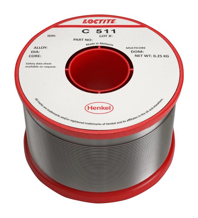 C 511 60EN 5C 0.7MM R 250G SOLDER WIRE, CRYSTAL 511, 0.71MM, 250G MULTICORE / LOCTITE