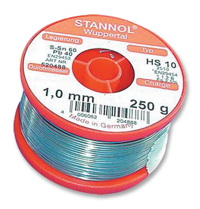 HS10 2510 1,0MM 250G SOLDER WIRE, 60/40, 183°C, 1MM, 250G STANNOL