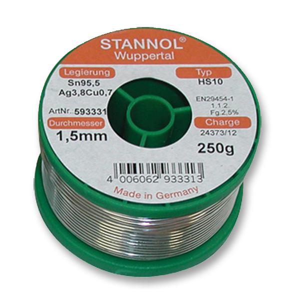 631954 SOLDER WIRE, 95.5/3.8/0.7, 0.5MM, 250G STANNOL