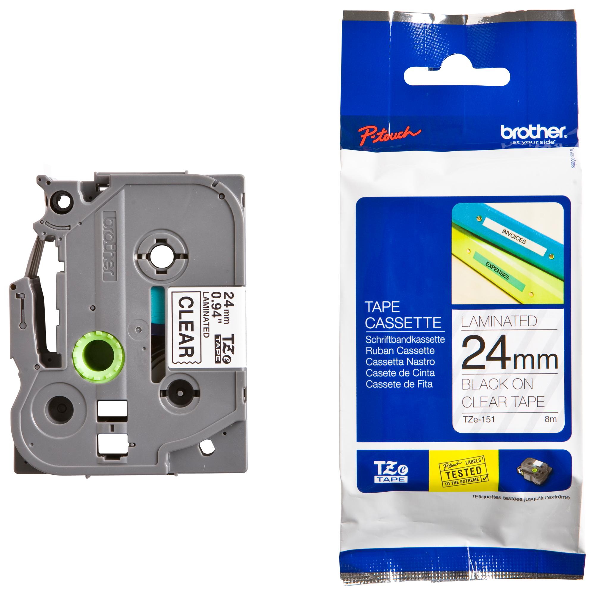 TZE-151 TAPE, BLACK ON CLEAR, 24MM W, 8M L BROTHER
