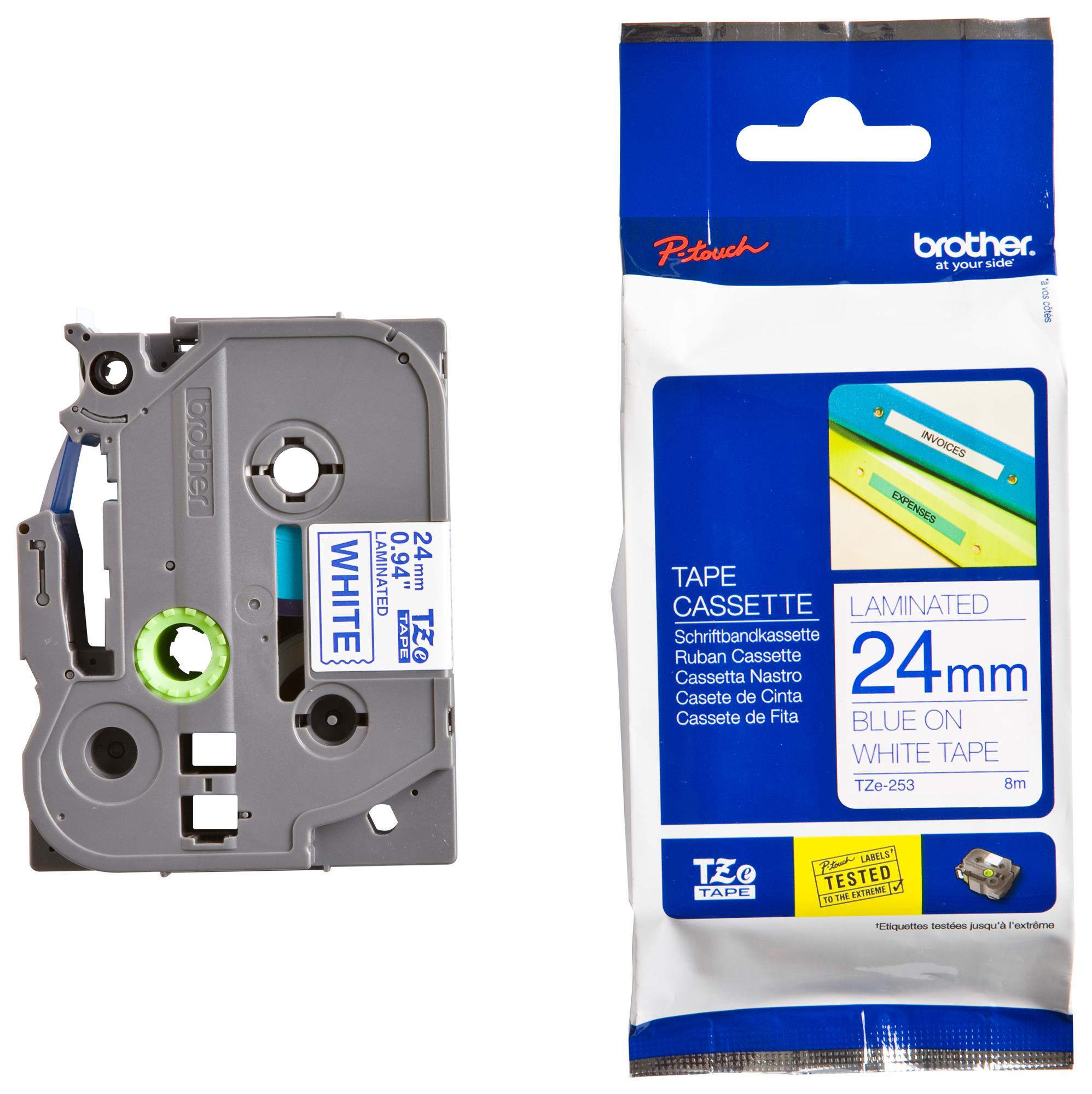 TZE-253 TAPE, BLUE ON WHITE, 24MM W, 8M L BROTHER