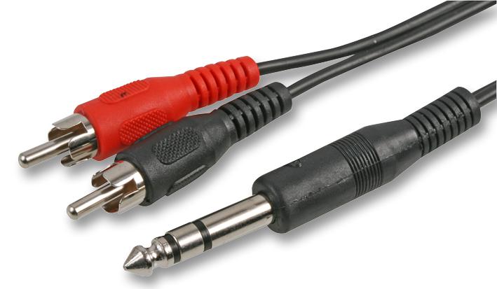 PSG03070 6.35MM STEREO TO 2 PHONO PLUGS- 1M PRO SIGNAL