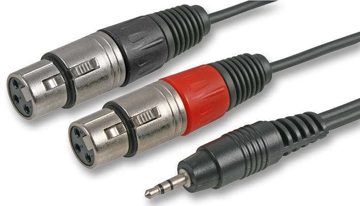 PLS00297 AV LEAD, 3.5MM 3P TO 2X XLR SKTS, 1M PULSE