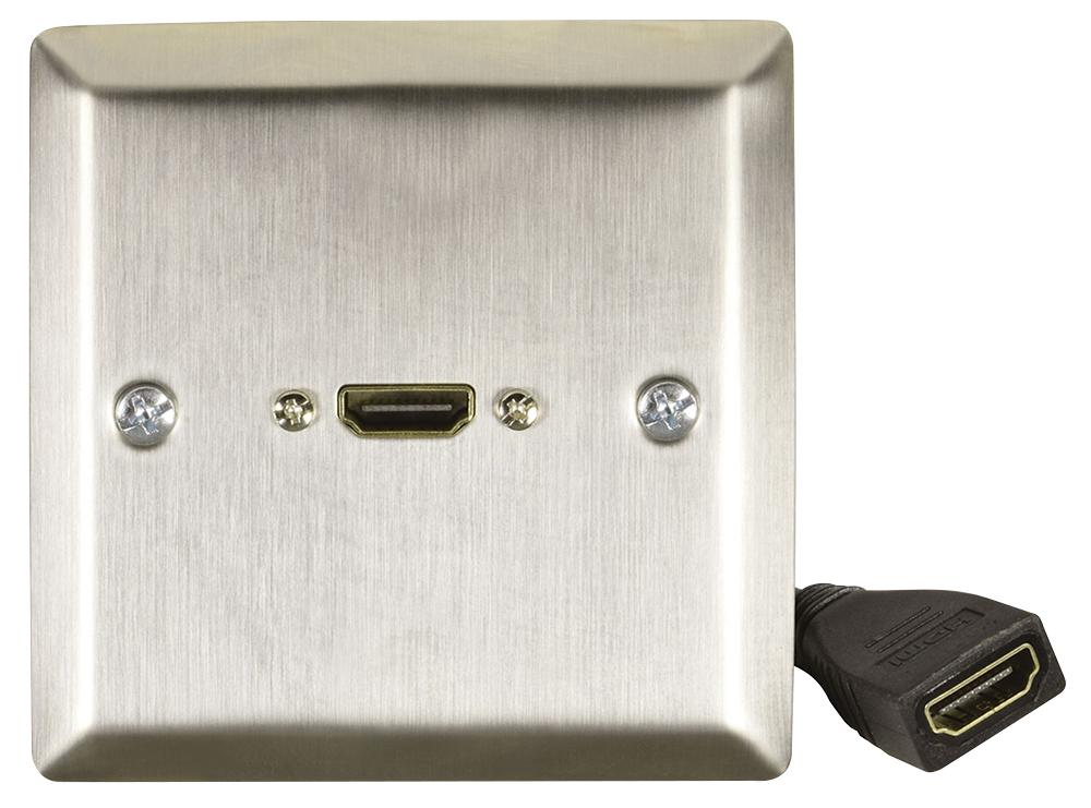 123.390UK STEEL HDMI WALLPLATE WITH TAIL AV:LINK