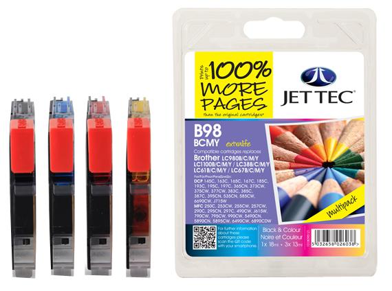 B98B/C/M/Y INK CARTRIDGE, LC980 MULTIPACK, REMAN JET TEC