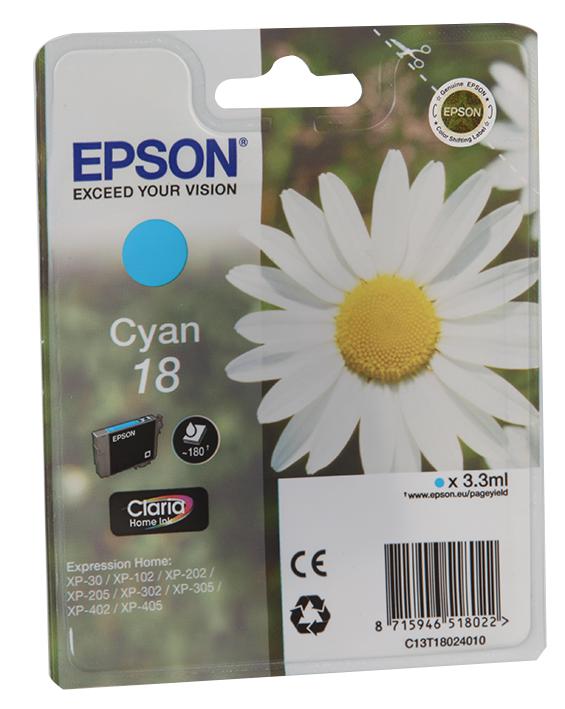 C13T18024010 INK CARTRIDGE, T1802, 18, CYAN, ORIGINAL EPSON