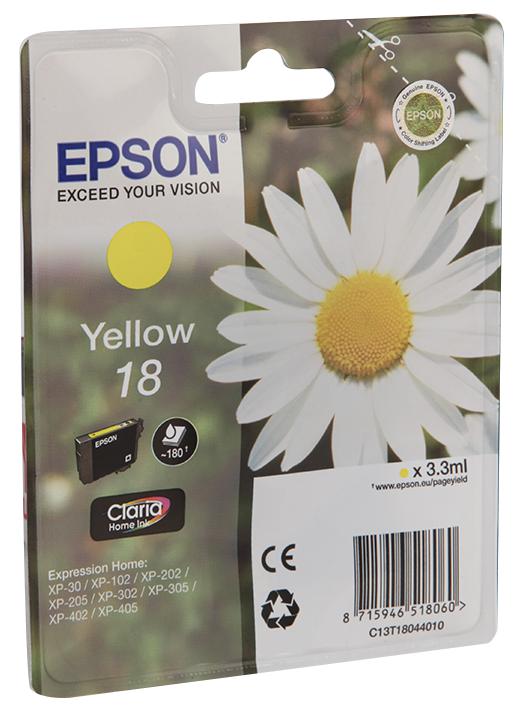 C13T18044010 INK CARTRIDGE, T1804, 18, YELLOW, ORIG EPSON