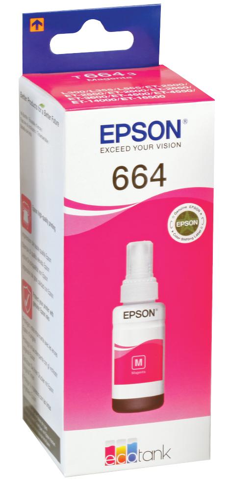 C13T664340 INK CART, T6643 ECOTANK REFILL, MAGENTA EPSON