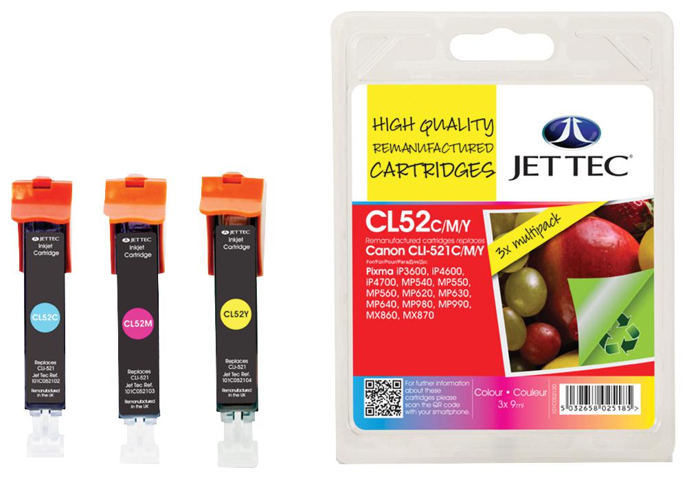 101C052120 INK CART, REMANUFACTURED, CLI-521C/M/Y JET TEC