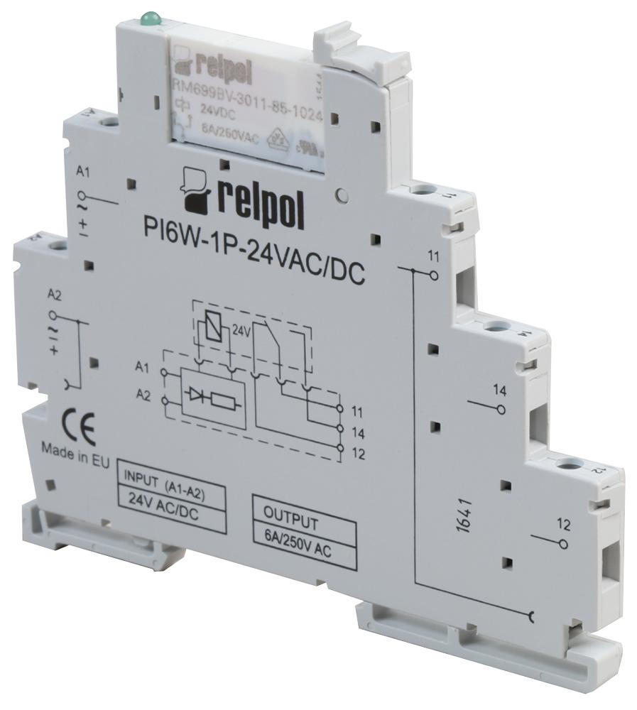 PIR6W-1P-24VAC/DC INTERFACING RELAY, 24V, 6A OUTPUT RELPOL