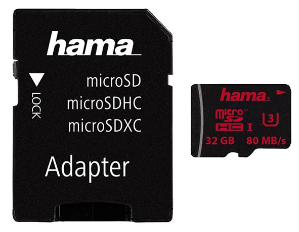 00123981 MEMORY, MICROSDHC 32GB UHS-I C3, 80MB/S HAMA