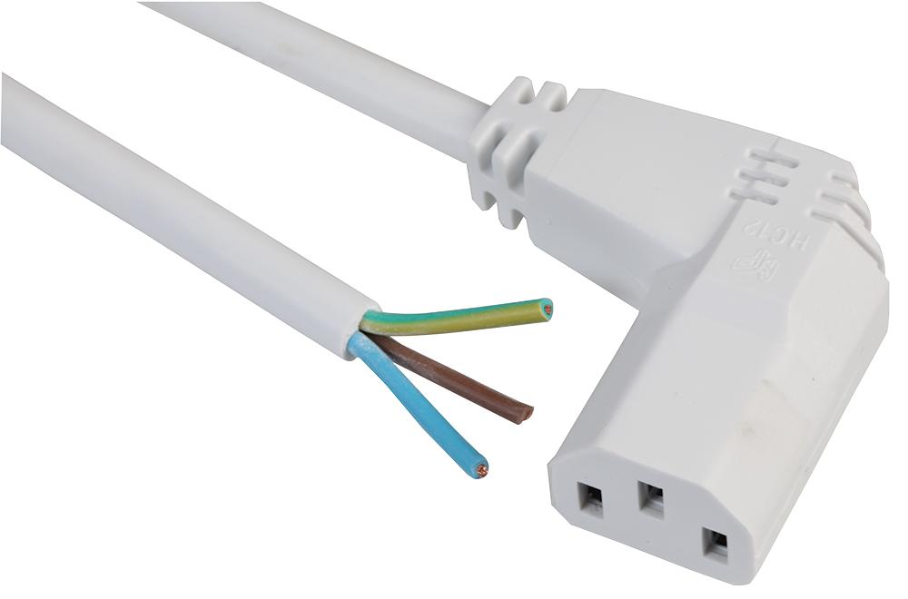 PE01038 LEAD R.ANGLE IEC SKT C13-BARE END 5M WHT PRO ELEC