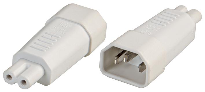 HC.147 WHT ADAPTER, IEC C14-IEC C7, 10A/250V, WHT PRO ELEC