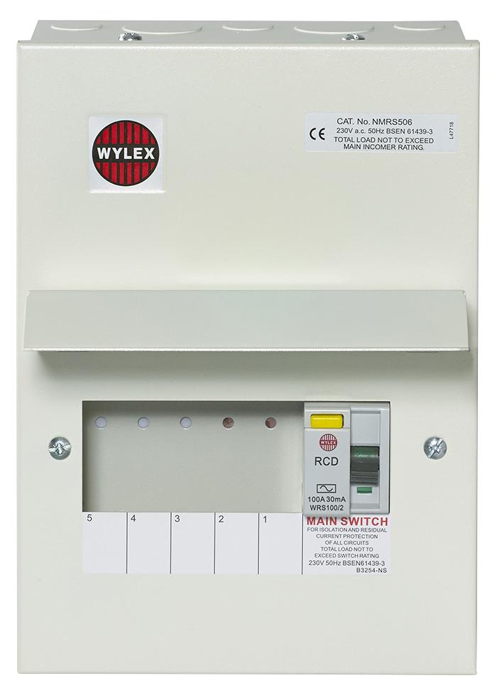 NMRS506 METAL 5 WAY CONSUMER UNIT 100A 30MA WYLEX