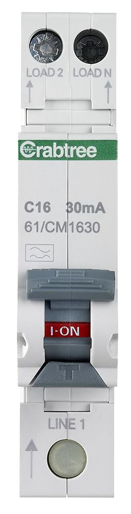 61/CM1630 16A 30MA RCBO SINGLE MODULE C CURVE CRABTREE