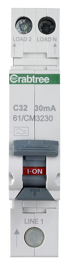 61/CM3230 32A 30MA RCBO SINGLE MODULE C CURVE CRABTREE