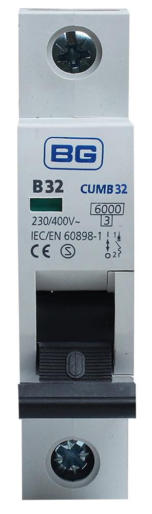 CUMB32-01 32A TYPE B MCB, SINGLE POLE, 6KA BG ELECTRICAL
