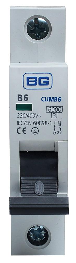 CUMB6-01 6A TYPE B MCB, SINGLE POLE, 6KA BG ELECTRICAL