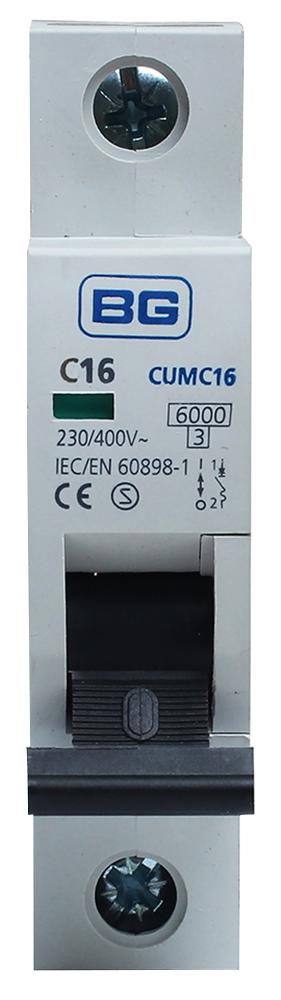 CUMC16-01 16A TYPE C MCB, SINGLE POLE, 6KA BG ELECTRICAL