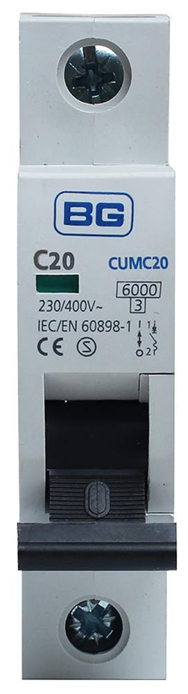 CUMC20-01 20A TYPE C MCB, SINGLE POLE, 6KA BG ELECTRICAL
