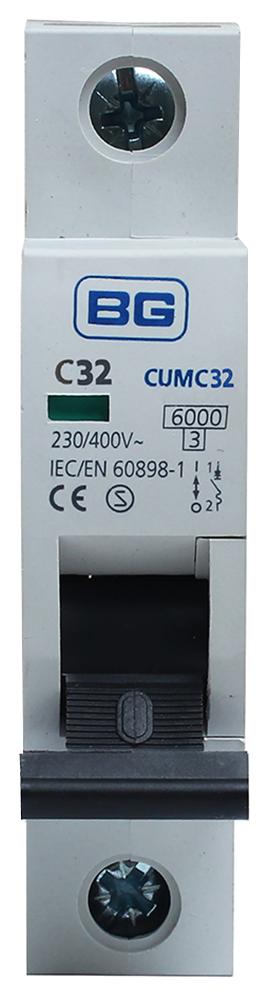 CUMC32-01 32A TYPE C MCB, SINGLE POLE, 6KA BG ELECTRICAL