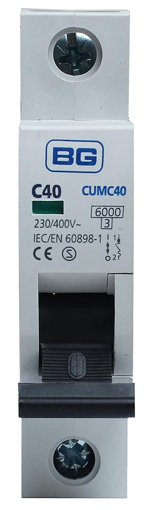 CUMC40-01 40A TYPE C MCB, SINGLE POLE, 6KA BG ELECTRICAL