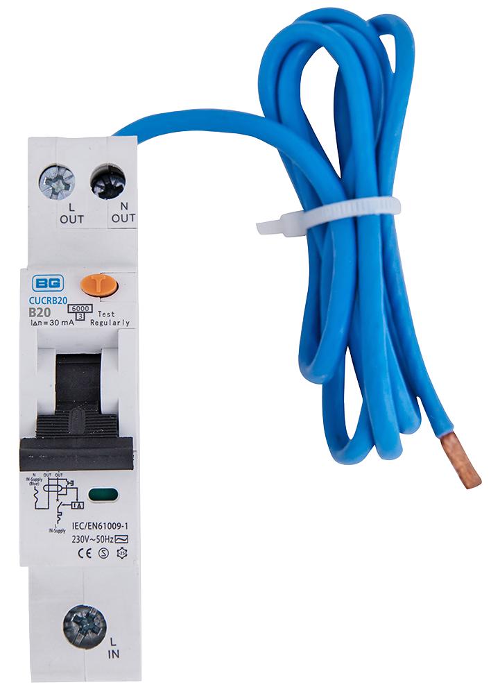 CUCRB20A-01 COMPACT RCBO, TYPE A, B CURVE, 20A BG ELECTRICAL