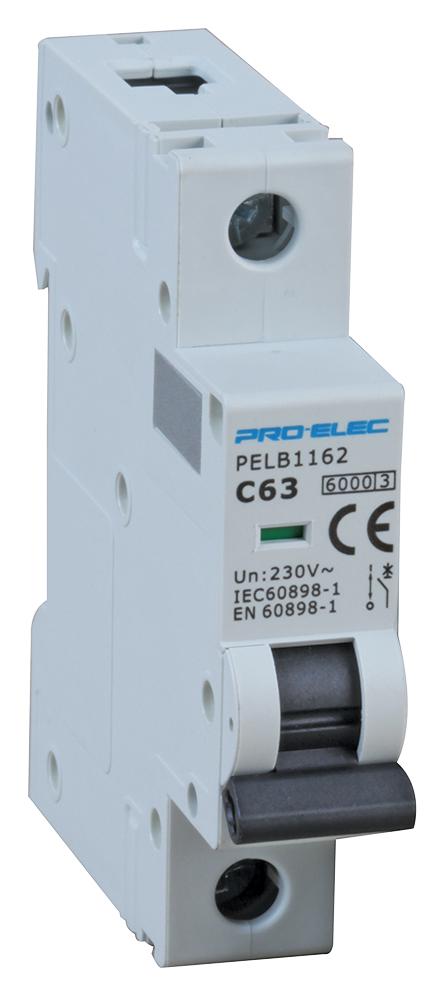 PELB1162 CIRCUIT BREAKER, 1P, 63A, 415V, DIN RAIL PRO ELEC