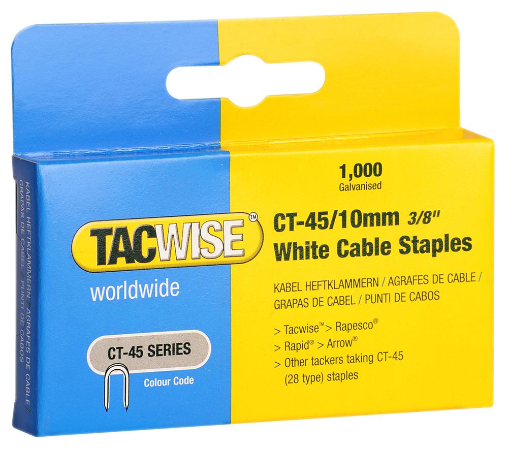 0353 STAPLES, CABLE, 45/10MM, WH, PK5,000 TACWISE PLC