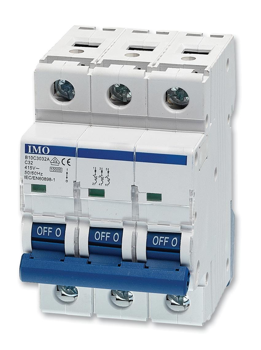 IMO PRECISION CONTROLS Thermal Magnetic B10C3032A CIRCUIT BREAKER, 10KA, 3 POLE, 32A IMO PRECISION CONTROLS 2252583 B10C3032A