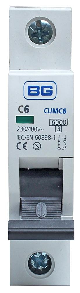BG ELECTRICAL Thermal Magnetic CUMC6-01 6A TYPE C MCB, SINGLE POLE, 6KA BG ELECTRICAL 3458888 CUMC6-01