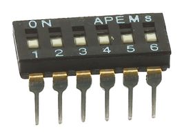 NDIR06ST - DIP / SIP Switch, 6 Circuits, Slide, Through Hole, SPST, 24 VDC, 25 mA - APEM