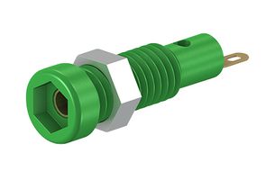 23.0050-25 - Banana Test Connector, 2mm, Jack, Screw Mount, 10 A, 60 V, Gold Plated Contacts, Green - STAUBLI